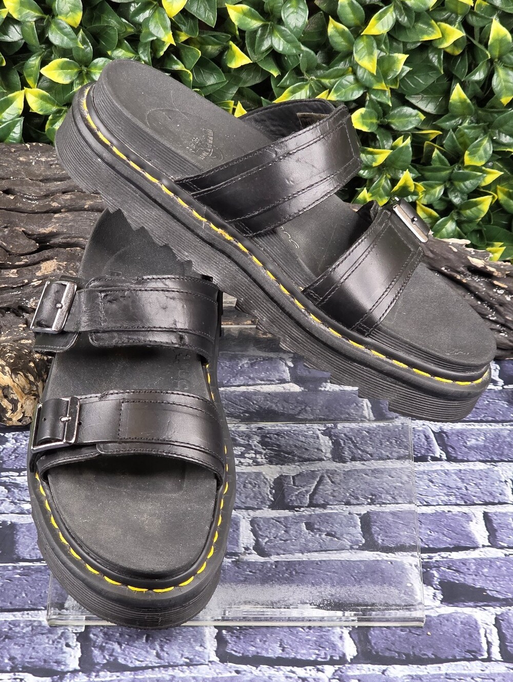 Dr. Martens Myles Brando Leather Buckle Slide Sandals